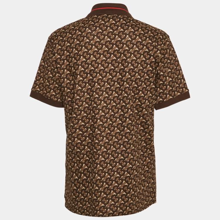 Pre Owned Burberry Brown Monogram Cotton Pique Copland Polo T-Shirt S