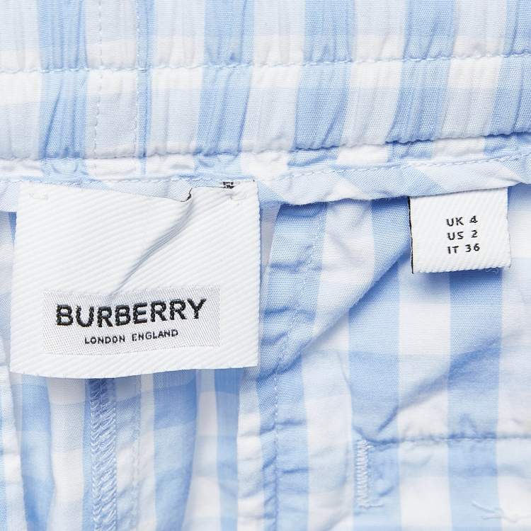 Pre Owned Burberry Blue/White Gingham Cotton High Waist Shorts XS