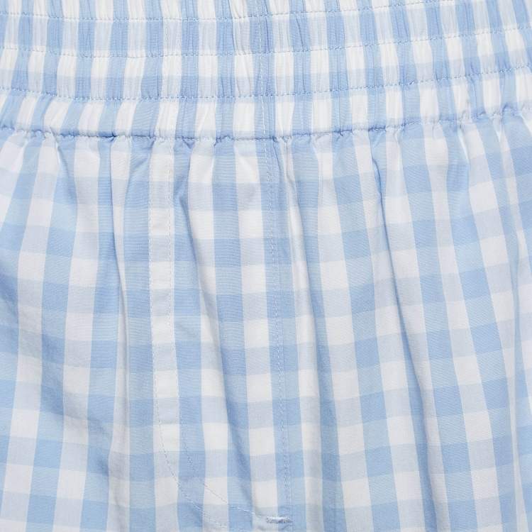 Pre Owned Burberry Blue/White Gingham Cotton High Waist Shorts XS