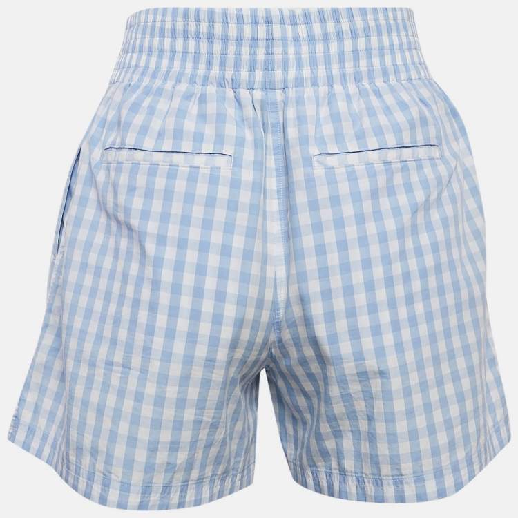 Pre Owned Burberry Blue/White Gingham Cotton High Waist Shorts XS
