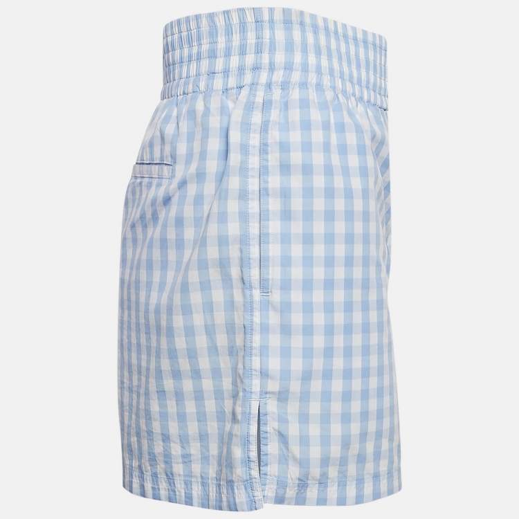 Pre Owned Burberry Blue/White Gingham Cotton High Waist Shorts XS