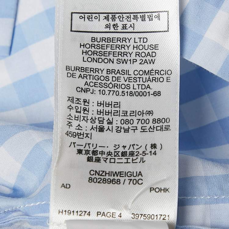Pre Owned Burberry Blue/White Gingham Cotton Button Front Blouse XXS