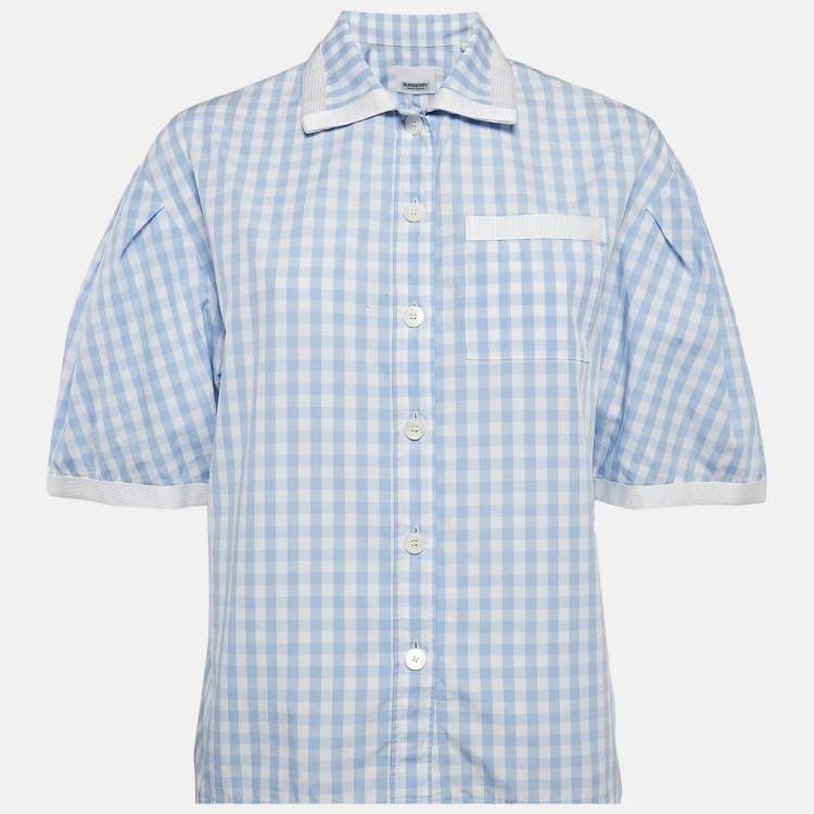 Pre Owned Burberry Blue/White Gingham Cotton Button Front Blouse XXS