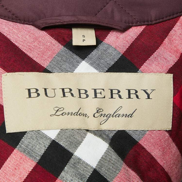 مملوكة مسبقًا Burberry Burgundy Nylon Button Front Diamond Quilted Jacket S