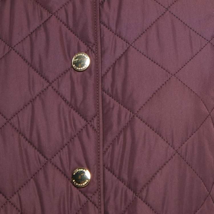 مملوكة مسبقًا Burberry Burgundy Nylon Button Front Diamond Quilted Jacket S