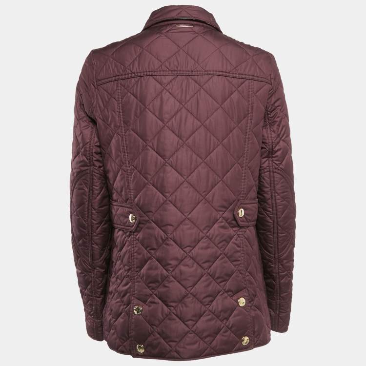 مملوكة مسبقًا Burberry Burgundy Nylon Button Front Diamond Quilted Jacket S