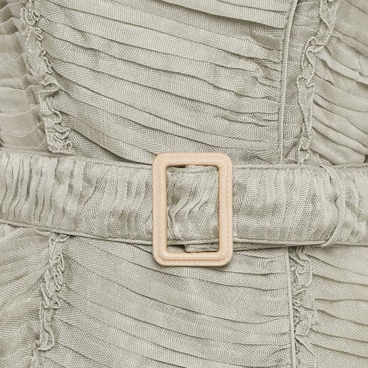 مملوكة مسبقًا Burberry Grey Silk Blend Ruffle Detail Belted Coat S
