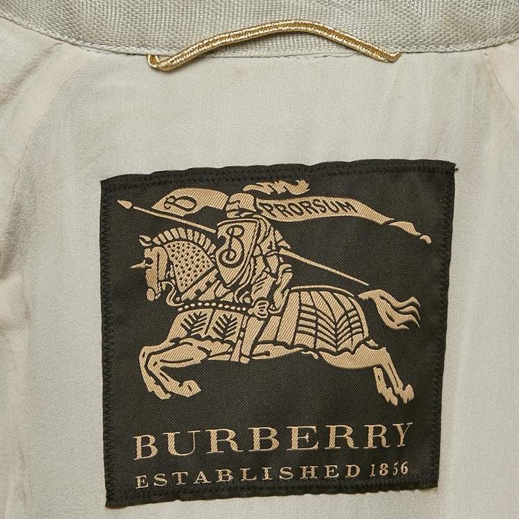 مملوكة مسبقًا Burberry Grey Silk Blend Ruffle Detail Belted Coat S