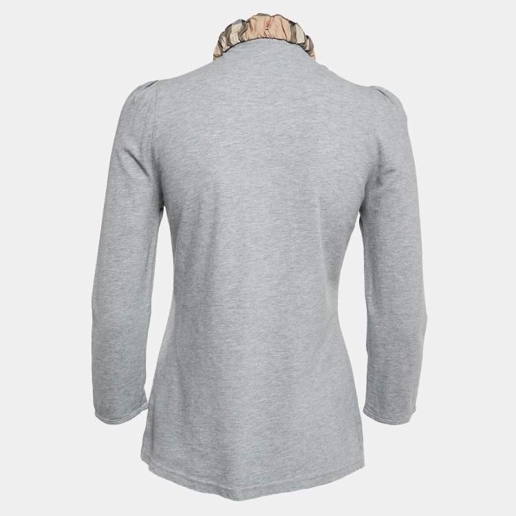 مملوكة مسبقًا Burberry Brit Checks Detail Collar Cotton Pique T-Shirt M