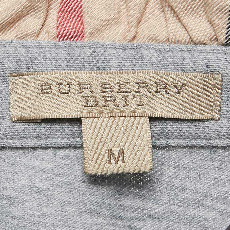 مملوكة مسبقًا Burberry Brit Checks Detail Collar Cotton Pique T-Shirt M