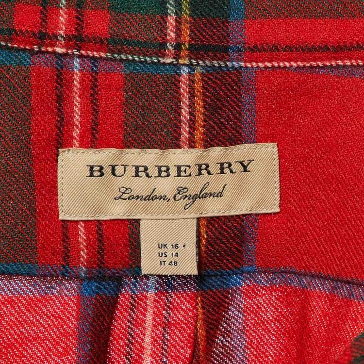 Pre Owned Burberry Red Plaid Check Wool Button Front Shirt L 