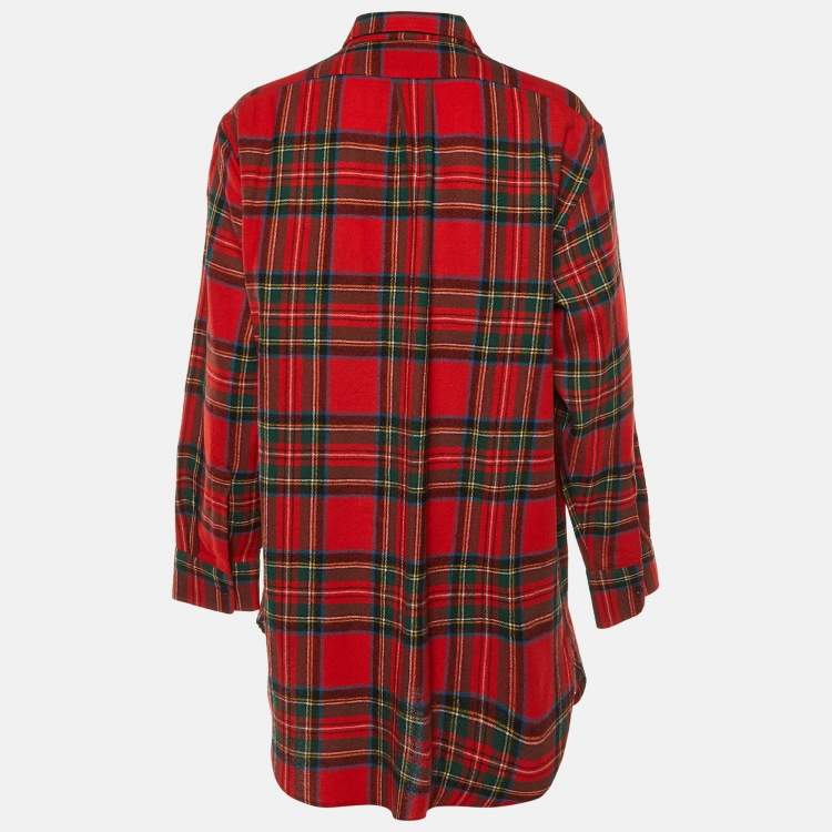 Pre Owned Burberry Red Plaid Check Wool Button Front Shirt L 
