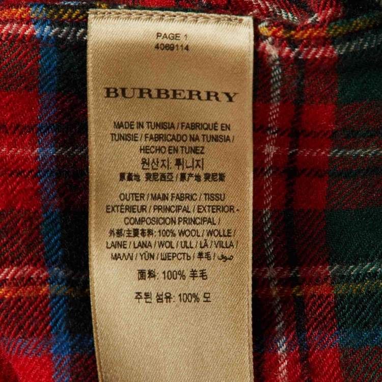 Pre Owned Burberry Red Plaid Check Wool Button Front Shirt L 