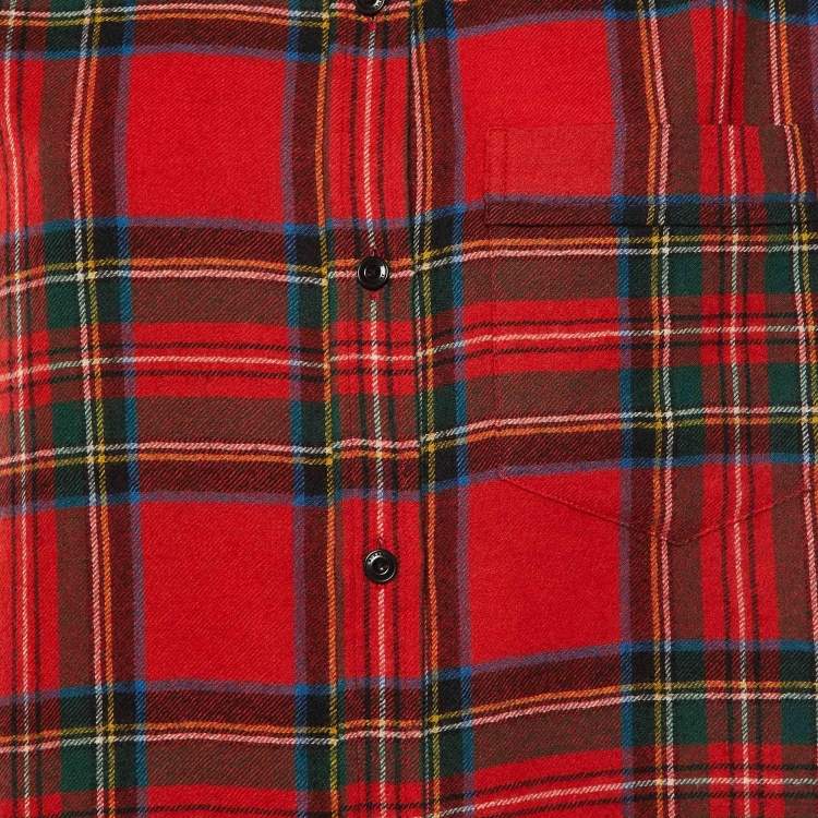 Pre Owned Burberry Red Plaid Check Wool Button Front Shirt L 