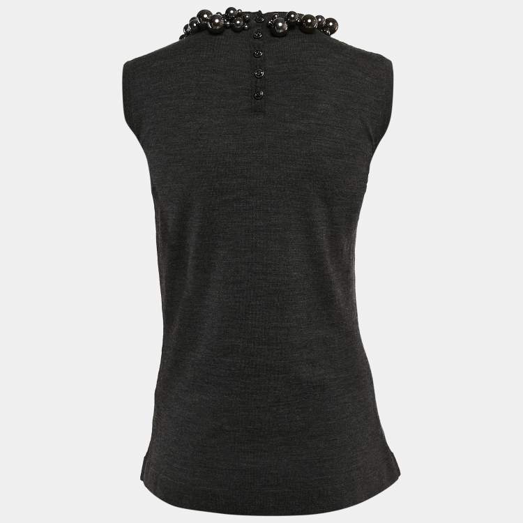 Pre Owned Burberry Prorsum Vintage Grey Embellished Wool Knit Sleeveless Top M