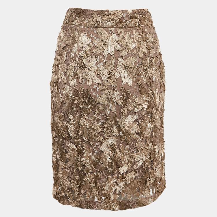 Pre Owned Burberry Brown Ribbon Work Tulle Short Skirt S