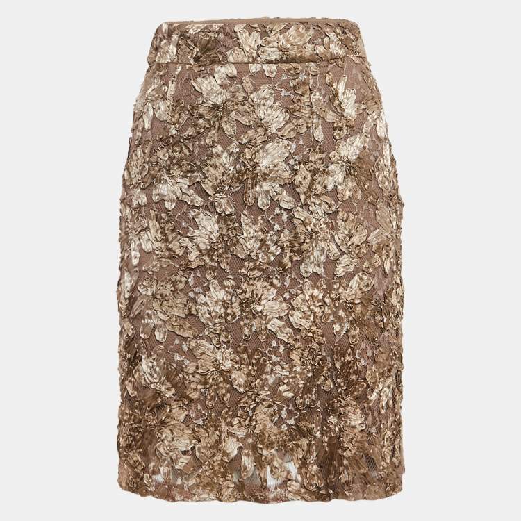 Pre Owned Burberry Brown Ribbon Work Tulle Short Skirt S