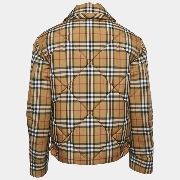 مملوكة مسبقًا Burberry Brown Tartan Check Zip-Up Quilted Jacket S