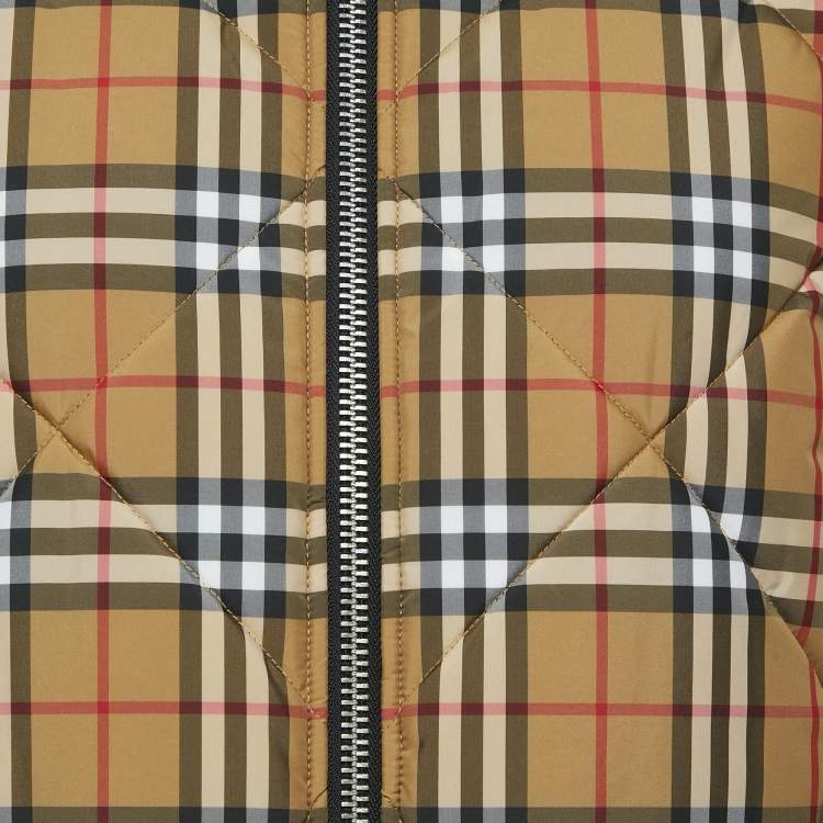 مملوكة مسبقًا Burberry Brown Tartan Check Zip-Up Quilted Jacket S