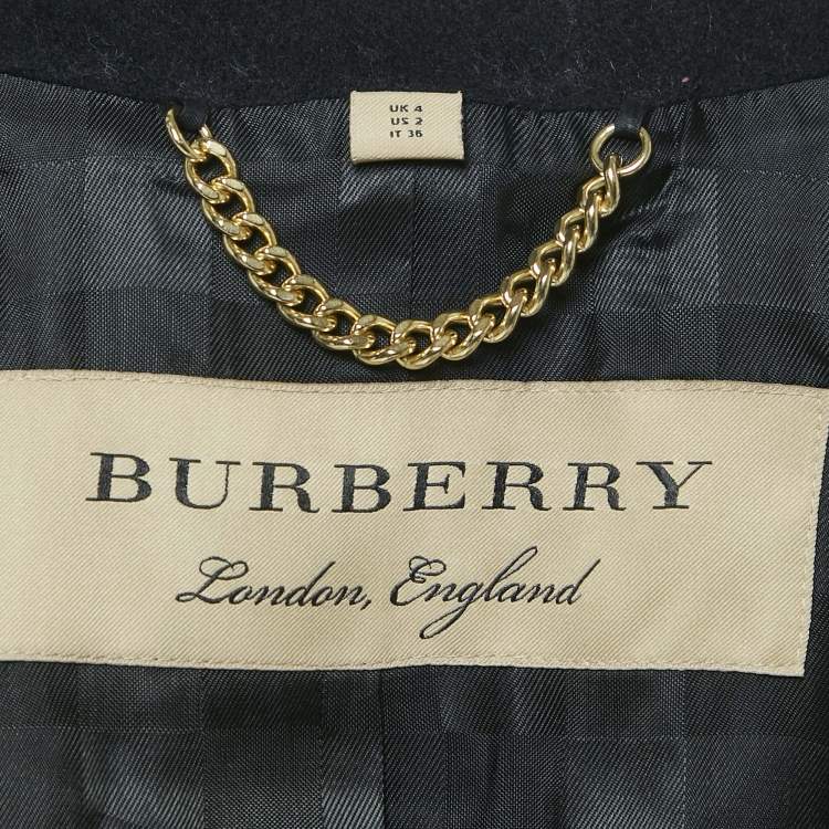 Pre Owned Burberry Black Wool Button Front Single Breasted Coat S