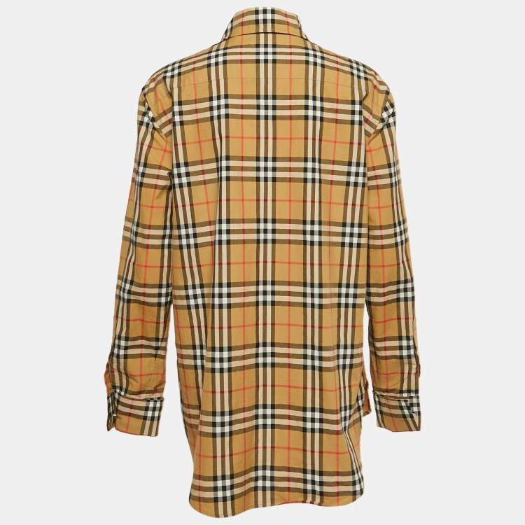 Pre Owned Burberry Beige Checks Cotton Long Sleeve Shirt M