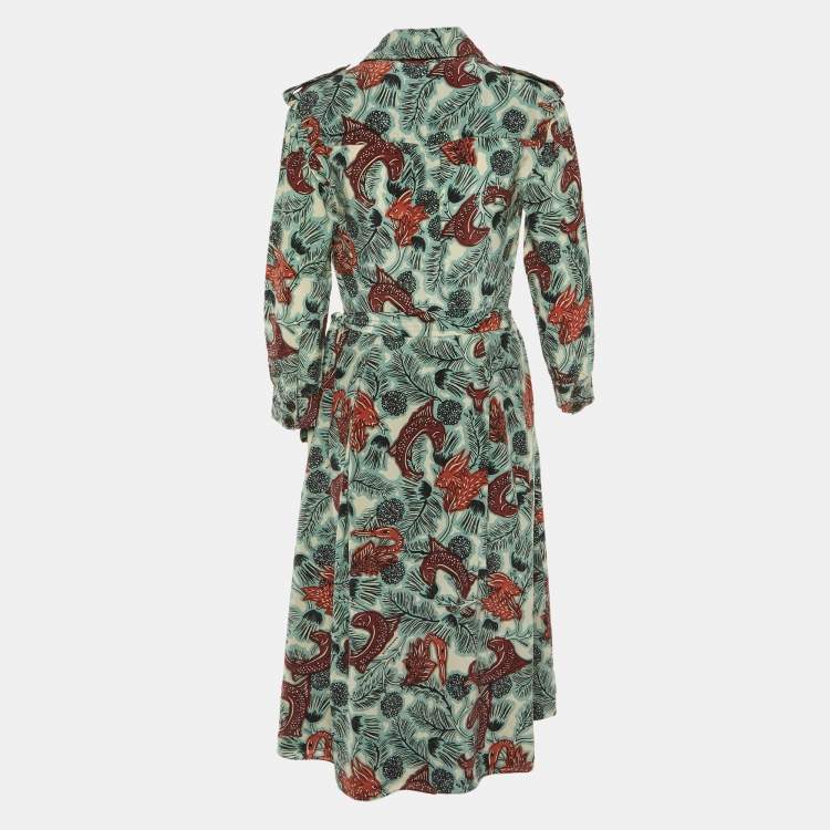 Pre Owned Burberry Pale Blue Mythical Beasts Print Silk Layla Wrap Dress M