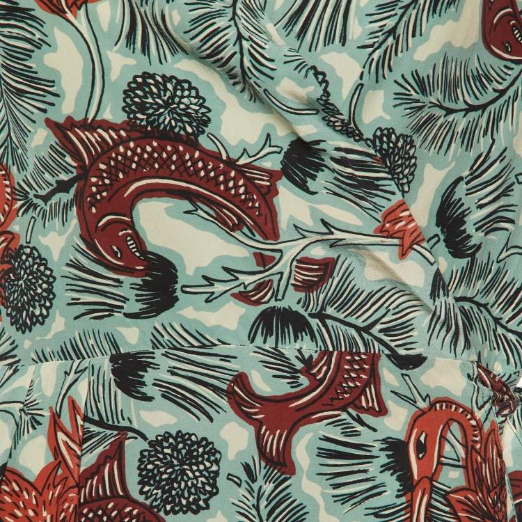 Pre Owned Burberry Pale Blue Mythical Beasts Print Silk Layla Wrap Dress M