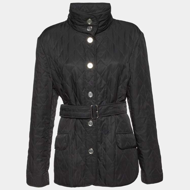 Pre Owned Burberry Black Synthetic Diamond Quilted Jacket L