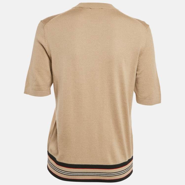 Pre Owned Burberry Beige Wool Knit Short Sleeve Pullover M