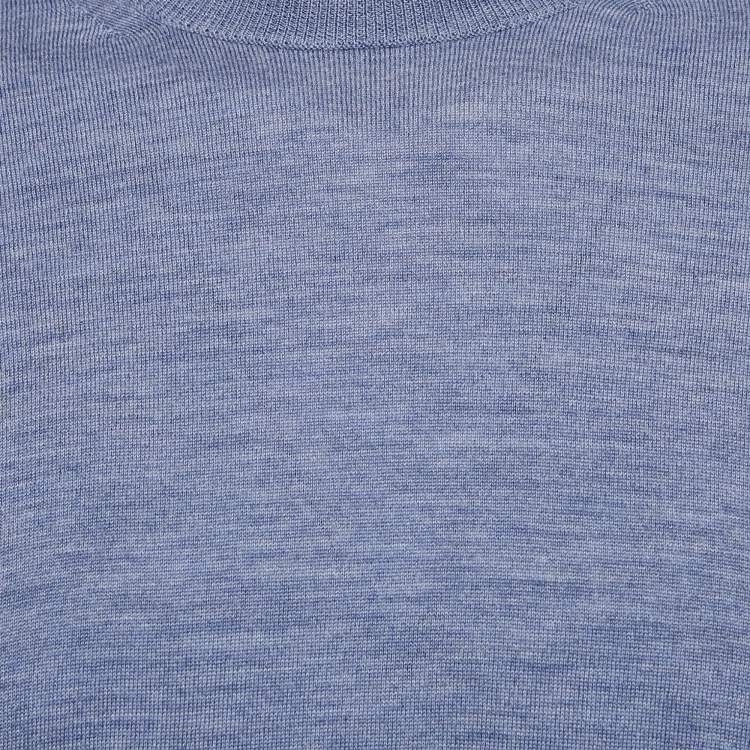 Pre Owned Burberry Blue Merino Wool Knit Elbow Patch Sweater XL