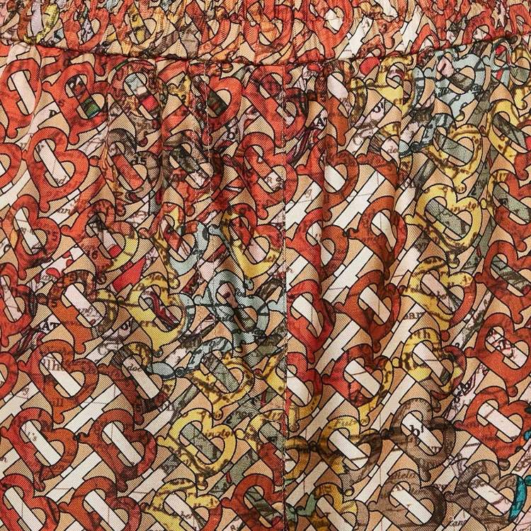 Pre Owned Burberry Orange TB Monogram Silk Wide-Leg Pants M