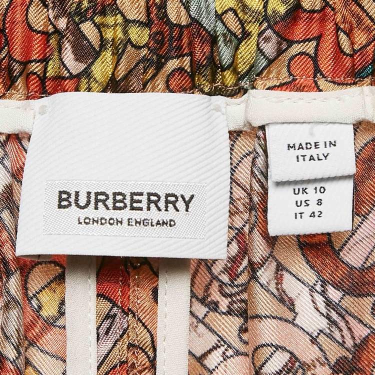Pre Owned Burberry Orange TB Monogram Silk Wide-Leg Pants M