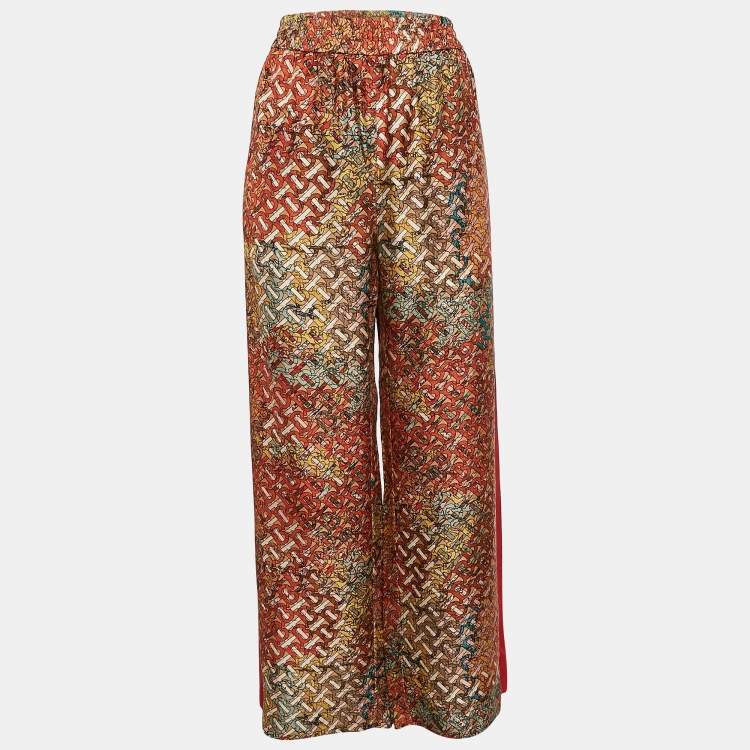 Pre Owned Burberry Orange TB Monogram Silk Wide-Leg Pants M