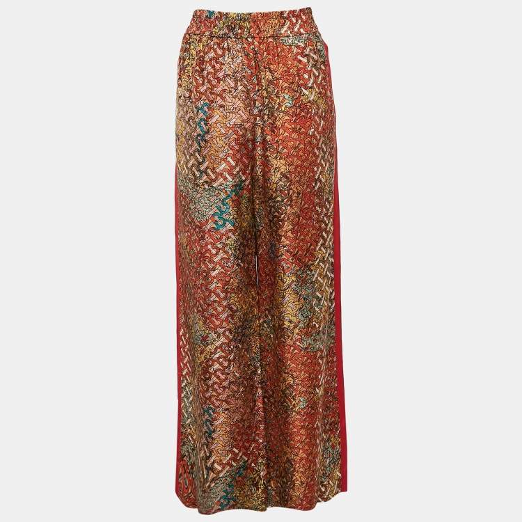 Pre Owned Burberry Orange TB Monogram Silk Wide-Leg Pants M