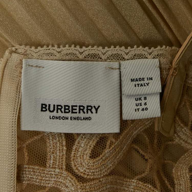 Pre Owned Burberry Beige Lace and Crepe Pleated Stud Detail Short Slip Dress S
