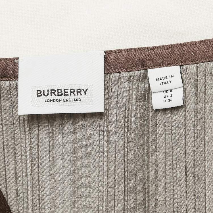 Pre Owned Burberry Brown Printed Plisse Polo Collar Top XS