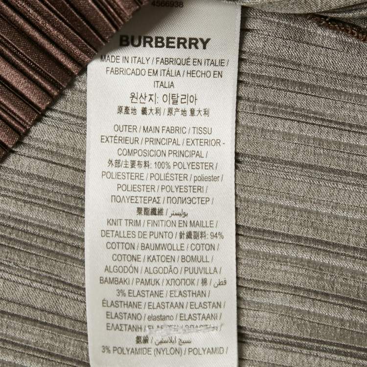 Pre Owned Burberry Brown Printed Plisse Polo Collar Top XS