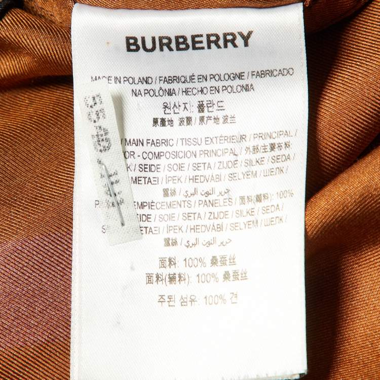 Pre Owned Burberry Brown Check Print Silk Zip Up Hooded Jacket M