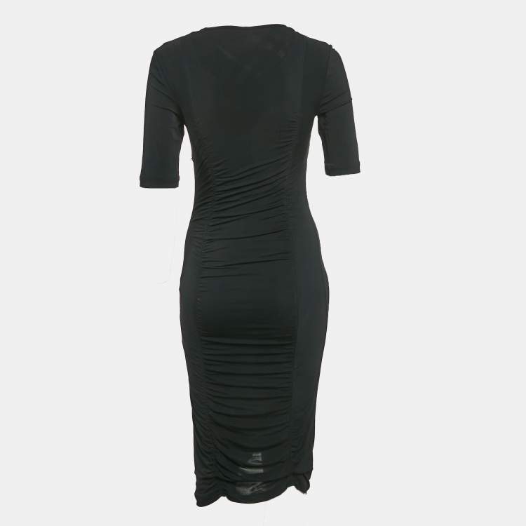 Pre Owned Burberry Black Jersey Ruched Bodycon Dress S