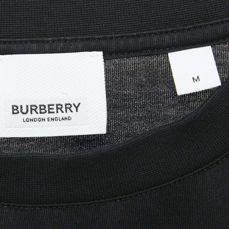 Pre Owned Burberry Black Logo Print Cotton Crew Neck T-Shirt M