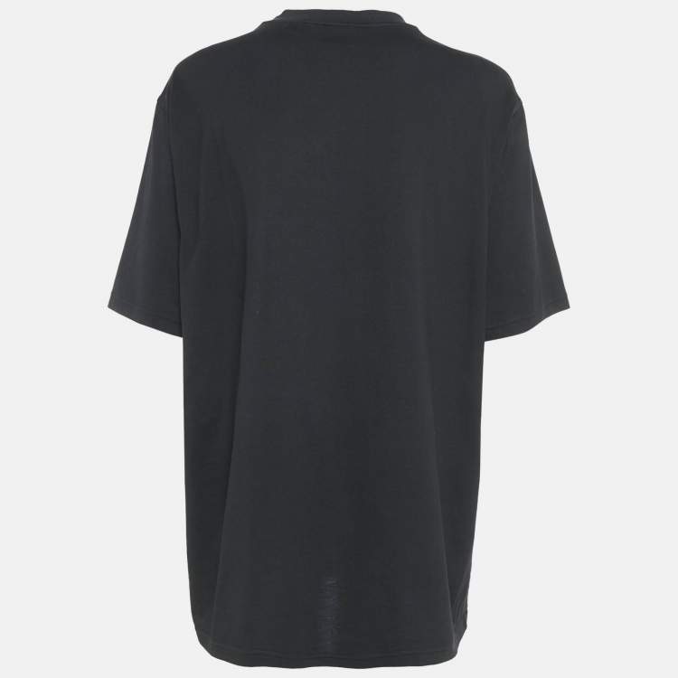 Pre Owned Burberry Black Logo Print Cotton Crew Neck T-Shirt M