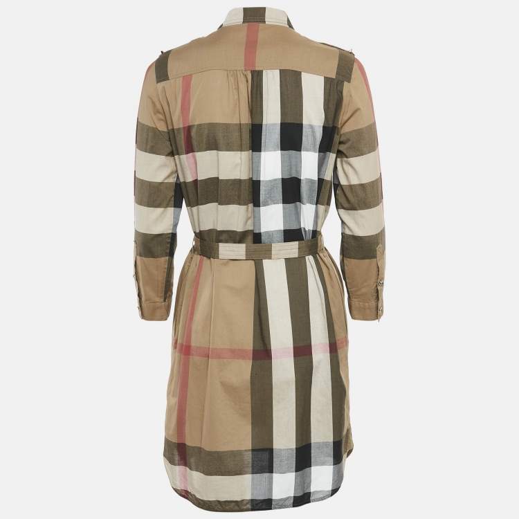 مملوكة مسبقًا Burberry Brown Tartan Check Cotton Belted Mini Dress S