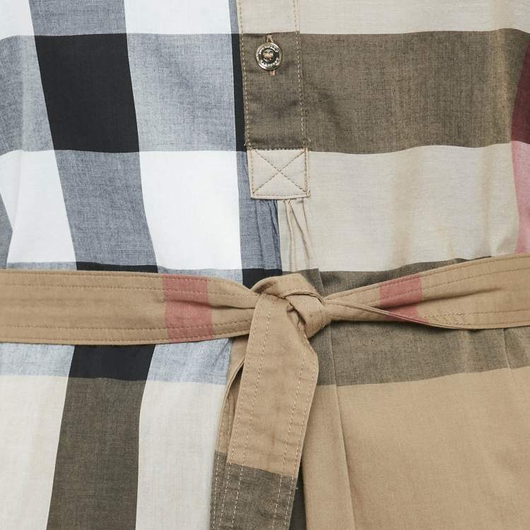 مملوكة مسبقًا Burberry Brown Tartan Check Cotton Belted Mini Dress S