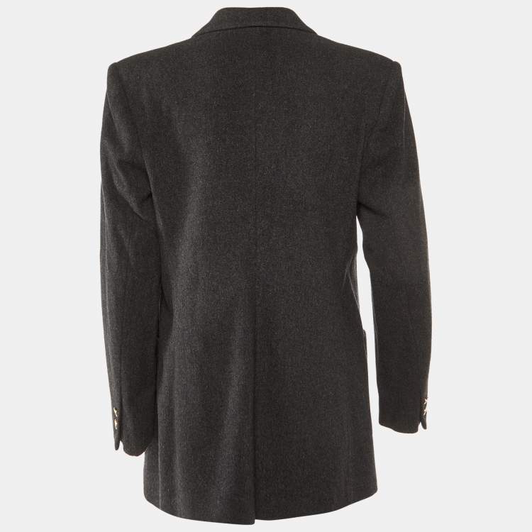 Pre Owned Burberry Vintage Charcoal Grey Wool & Cashmere Button Front Blazer M