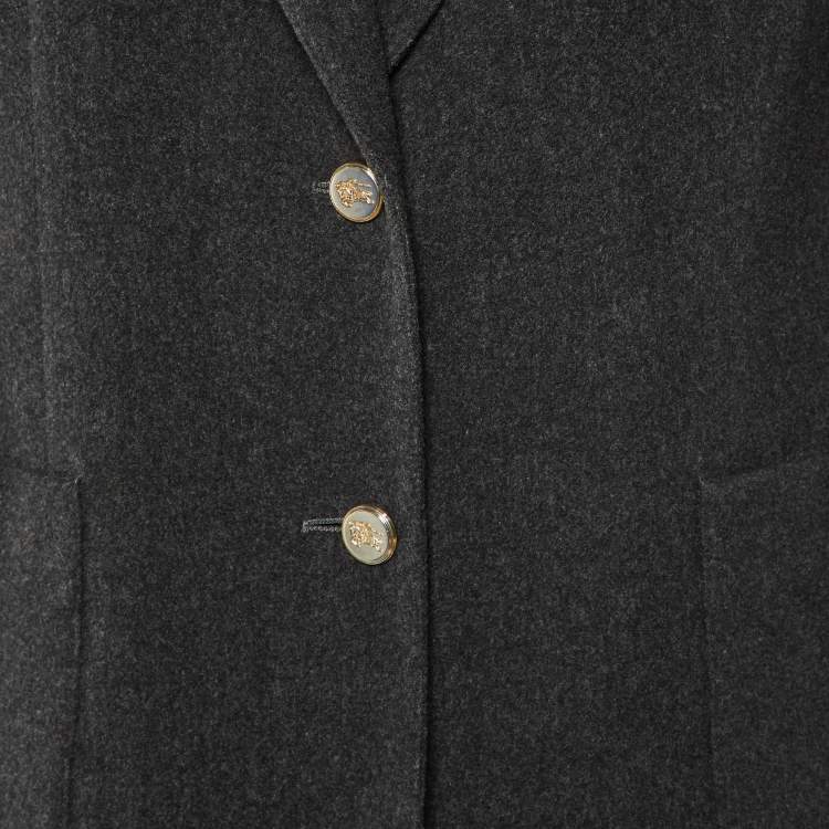 Pre Owned Burberry Vintage Charcoal Grey Wool & Cashmere Button Front Blazer M