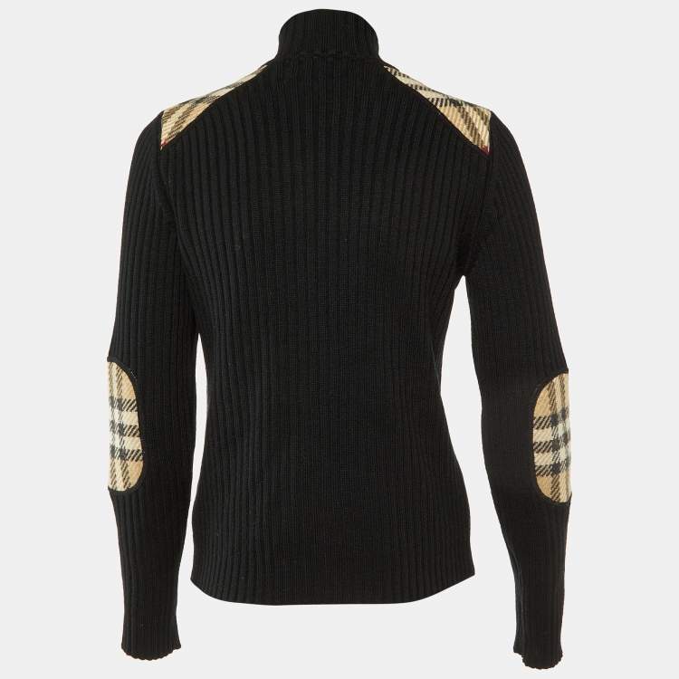 Pre Owned Burberry Black Rib Knit Zip Front Cardigan M
