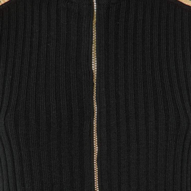 Pre Owned Burberry Black Rib Knit Zip Front Cardigan M