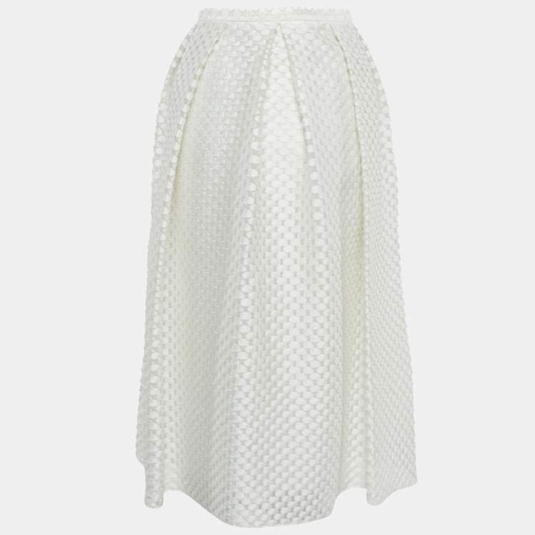 Pre Owned Burberry London White Circular Fil Coupe Crepe Midi Skirt L