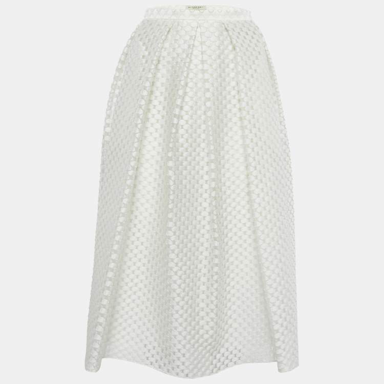 Pre Owned Burberry London White Circular Fil Coupe Crepe Midi Skirt L