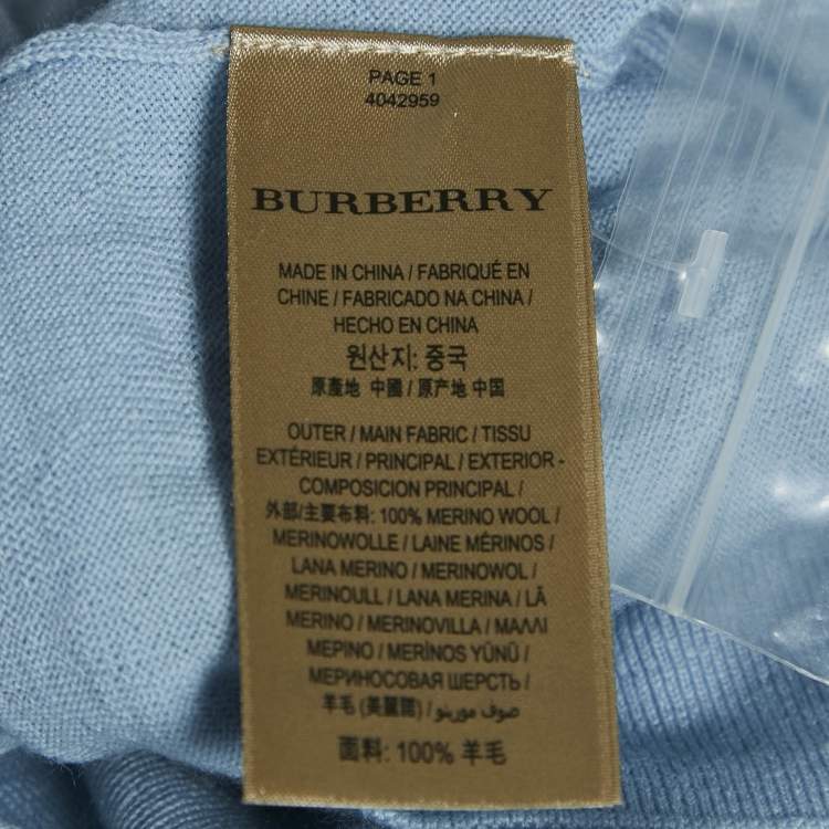 Pre Owned Burberry Blue Merino Wool Patch Detail Button Front Cardigan S